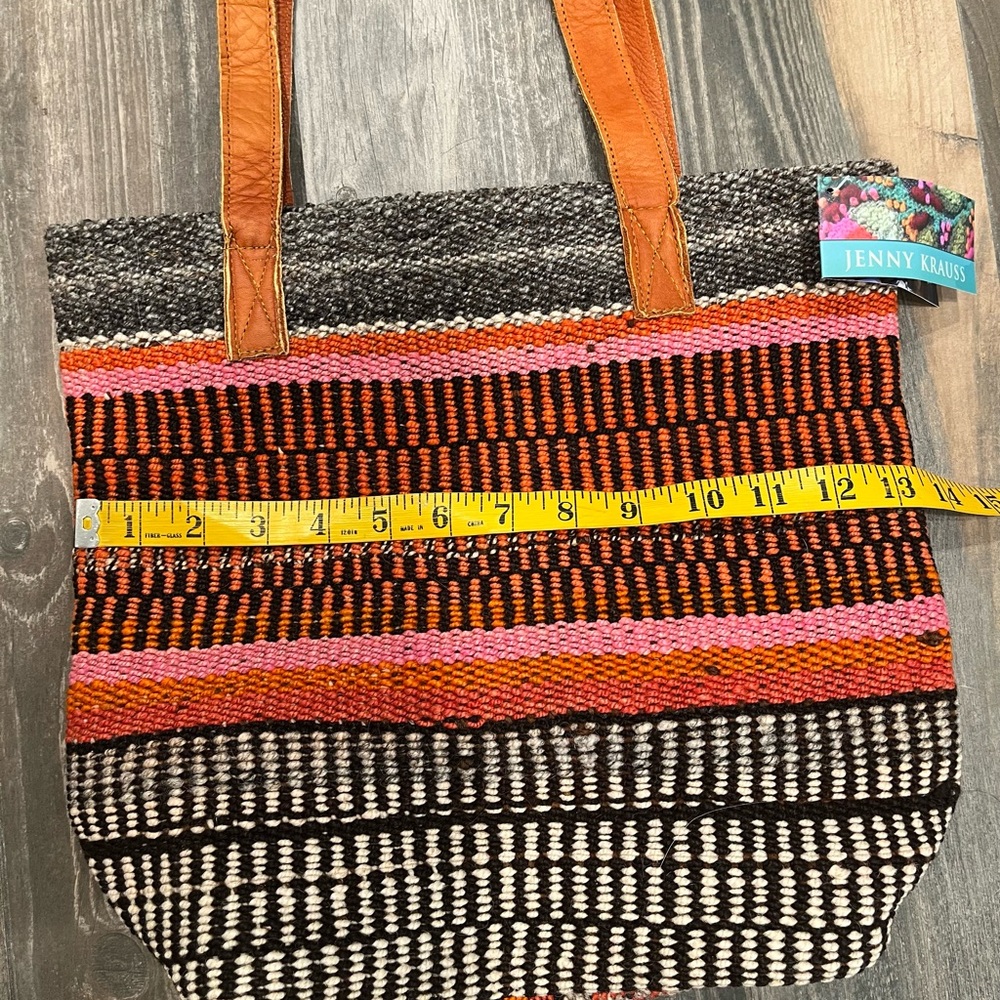 Jenny Krauss Wool Leather Shoulder Tote Bag Pink Orange Brown New W/ Tags Boho - Picture 9 of 11
